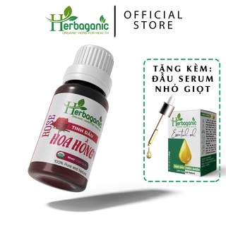 Tinh dầu Hoa Hồng 10ml - Rose Essential Oil, tinh dầu thiên nhiên xông phòng Herbaganic, tặng kèm đầu serum nhỏ giọt