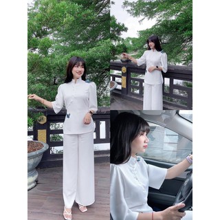 Đồ Lam Đi Chùa Nữ Đẹp Thêu Con Bướm Cao Cấp Trang Nhã Chất Vải Đũi Lụa  Dành Cho Phật Tử -Tâm Yên
