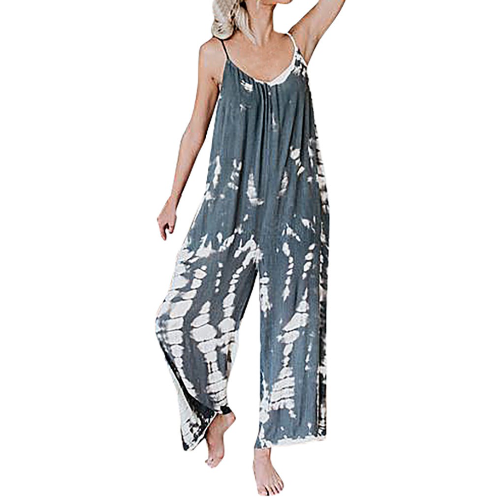 Bộ jumpsuit hai dây ống rộng in hoạ tiết thời trang cho nữ