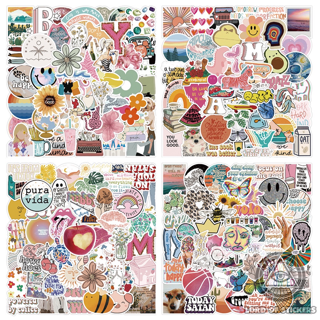 Set 50-200 Nhãn Dán Sticker Cute VSCO Phong Cách Hoạt Hình Chống Thấm Nước Trang Trí Mũ Nón Bảo Hiểm, Laptop, Vali, Sổ
