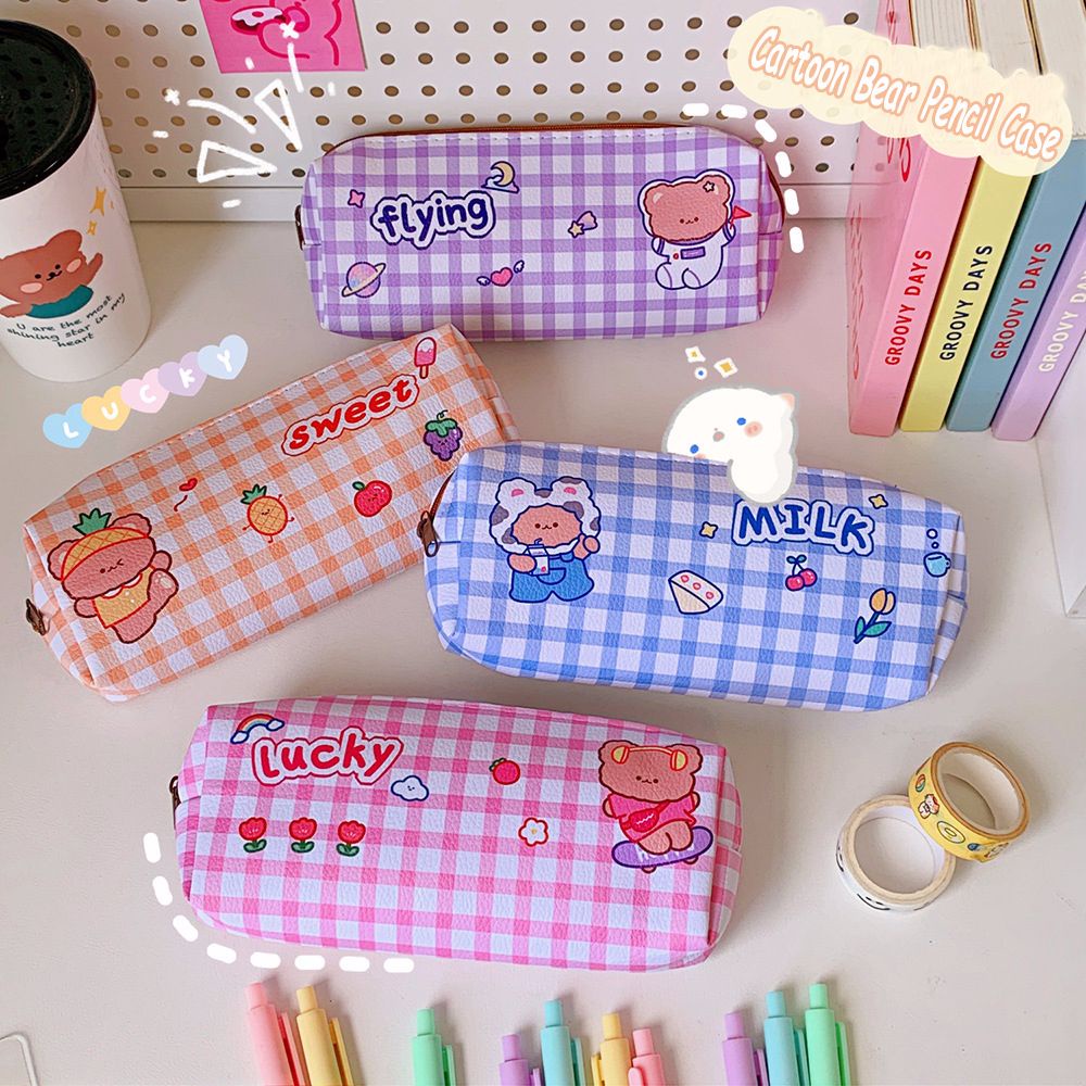 Túi Đựng Bút / Mỹ Phẩm Bằng Da Pu Đa Năng Sức Chứa Lớn In Họa Tiết Hoạt Hình Dễ Thương Cho Học Sinh