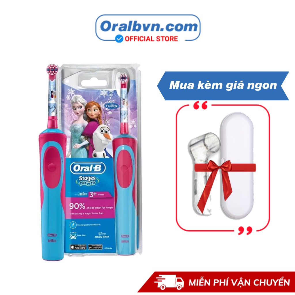 Bàn chải điện đánh răng tự động Oral-B Disney cho em bé, bé gái từ 5 tuổi giúp răng bé sạch, ngăn ngừa viêm nướu