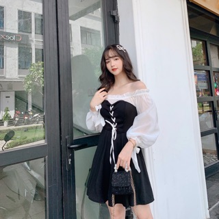 đầm trễ vai tiểu thư đan dây ulzzang