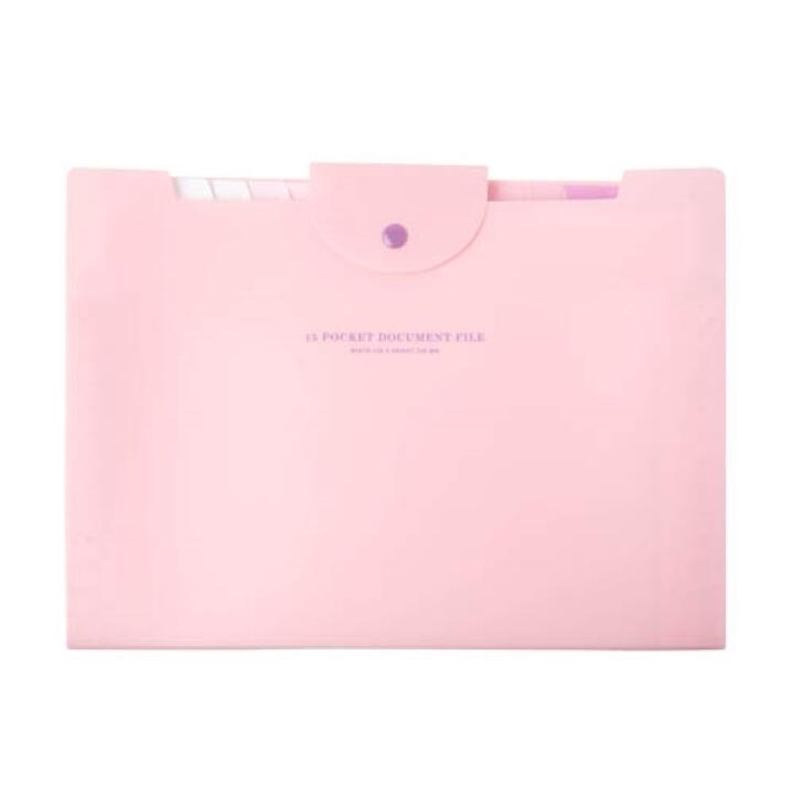 Bìa Đựng Tài Liệu ARTBOX Hàn Quốc 15 Ngăn Màu Hồng Có Nút Bấm Tiện Dụng