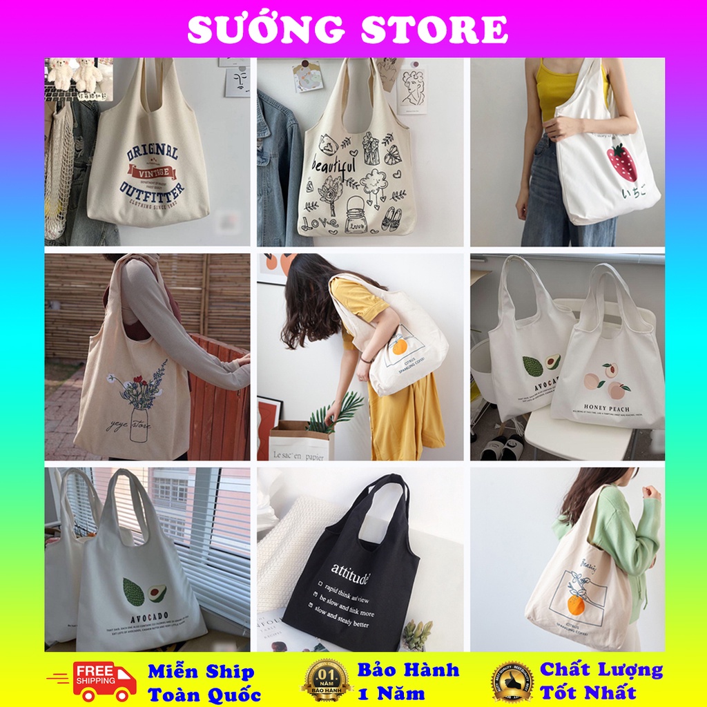 Túi Tote Hàn Quốc Nữ Vải Canvas Mềm Họa Tiết Chữ Phong Cách Ulzzang