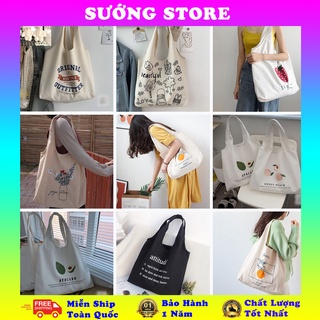 Túi Tote Hàn Quốc Nữ Vải Canvas Mềm  Họa Tiết Chữ Phong Cách Ulzzang