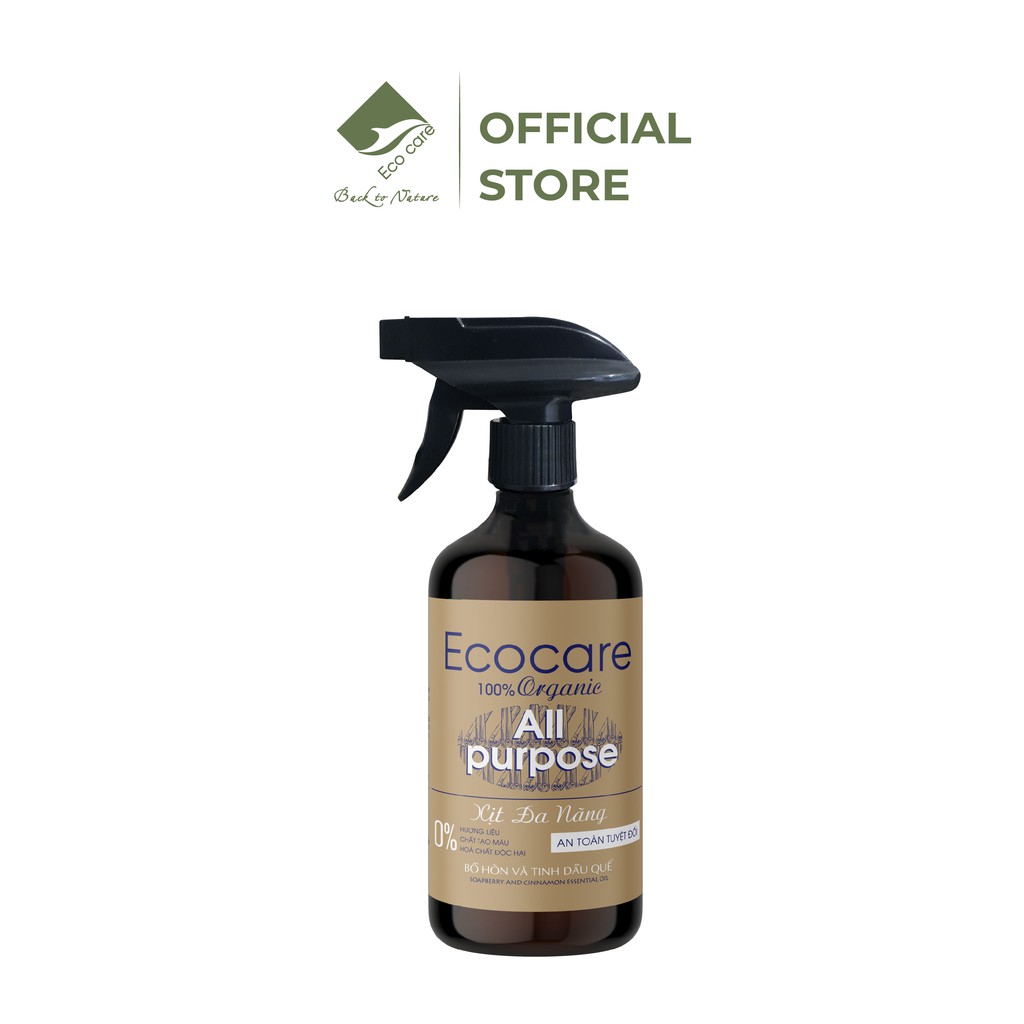 Bình xịt tẩy đa năng hữu cơ bồ hòn ECOCARE 500ml kết hợp tinh dầu tự nhiên, phù hợp tẩy rửa nhiều bề mặt