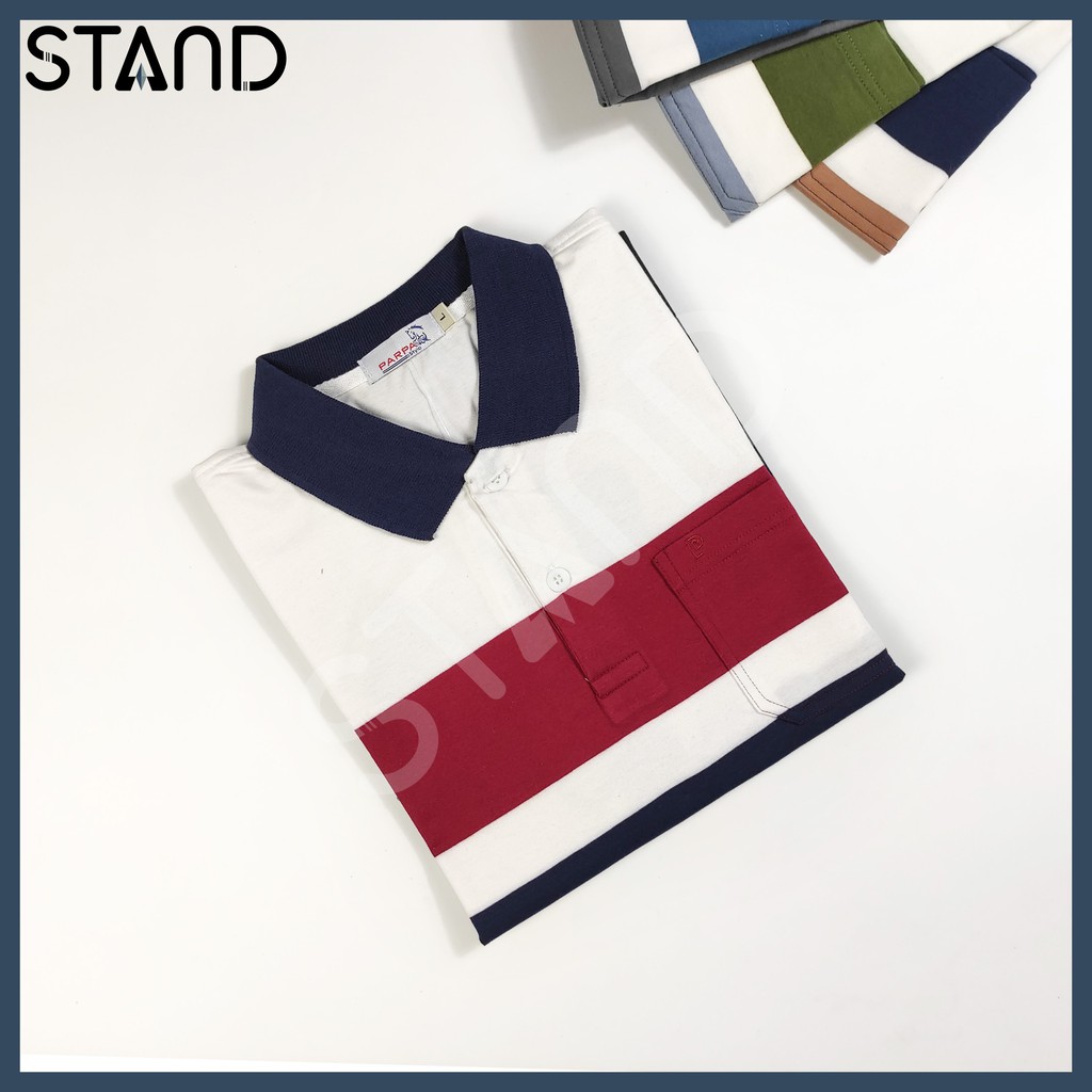 Áo Thun Nam 💕𝘍𝘳𝘦𝘦𝘴𝘩𝘪𝘱💕  Áo Phông Tay Ngắn Papa Phối Màu Có Túi Thun Cotton Mềm Mịn  4 Màu 3 Size - Mã PS0013 - STAND