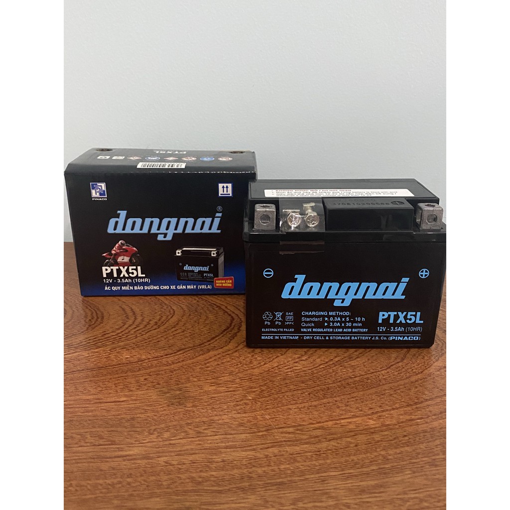 Bình ắc quy 12V Đồng Nai PTX5L, 12V - 3.5Ah phù hợp cho nhiều dòng xe như: Wave alpha, RS, RSX,....