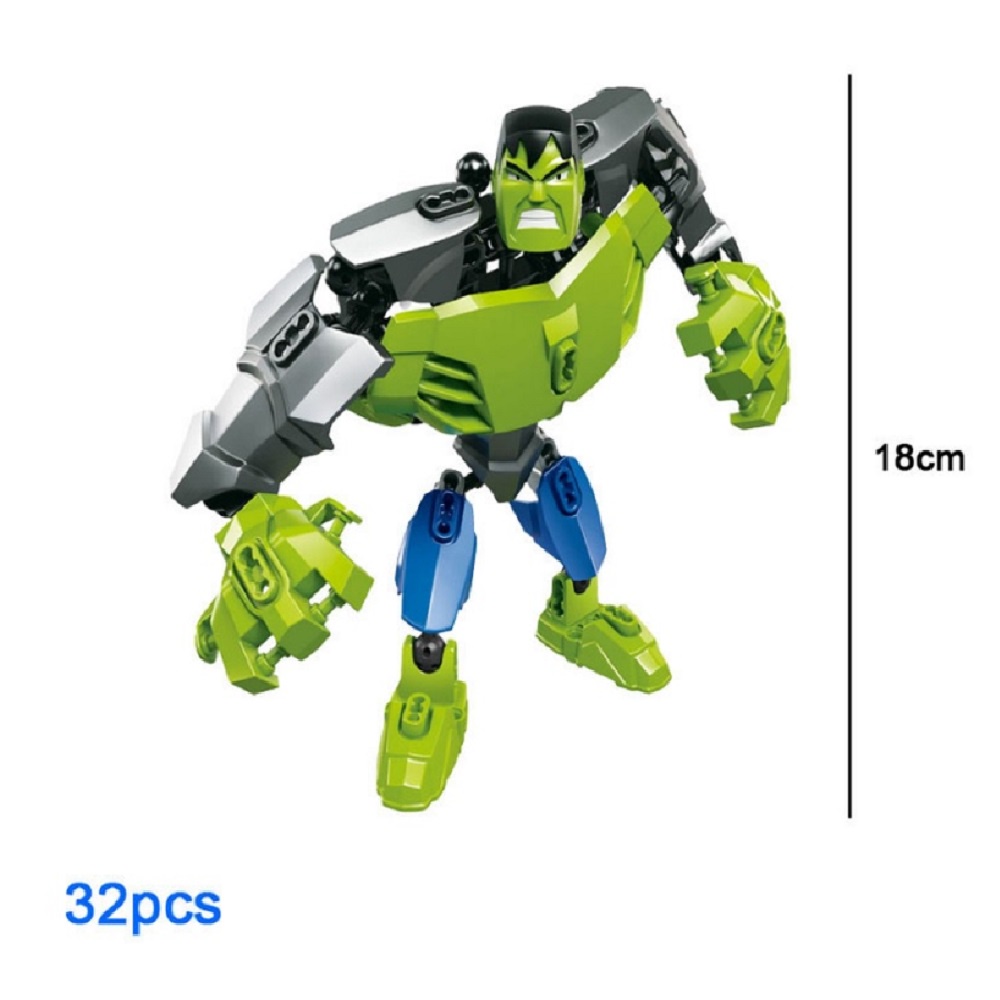 Đồ chơi lego lắp ráp siêu nhân người nhện, người sắt, khổng lồ xanh, đội trưởng mỹ DC01