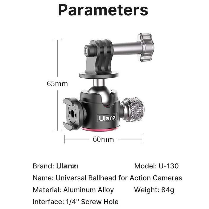 ULANZI U-130 - HÀNG CHÍNH HÃNG - Ballhead đa năng xoay 360° cho GoPro