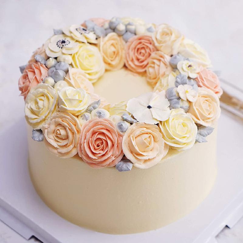 Set 2 dụng cụ kéo cắt và giá đỡ Anaeat tạo hình hoa hồng trang trí bánh kem