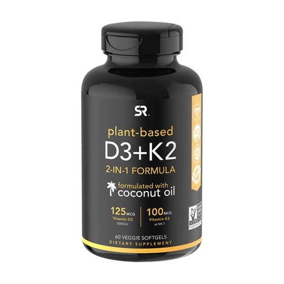 Vitamin D3 + K2 Sports Research | Hấp Thụ Canxi, Tăng Chiều Cao, Ngăn chặn sỏi thận, Tắc nghẽn mạch máu 60 viên USA