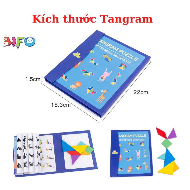 Đồ chơi cho bé xếp hình tư duy Tangram gỗ có kèm sách từ tính cho trẻ rèn luyện tư duy sáng tạo từ nhỏ cho bé