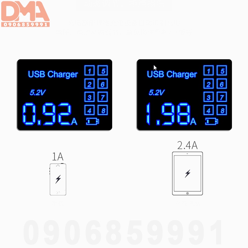 Bộ ổ cắm sạc,dock sạc ổ cắm điện usb điều chỉnh điện áp 8 socket 40W (CD-A19)