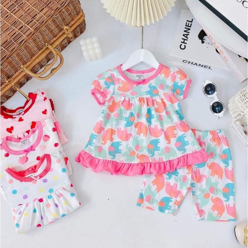 Bộ bánh bèo bé gái cotton xuất Nhật đẹp mát quần lửng