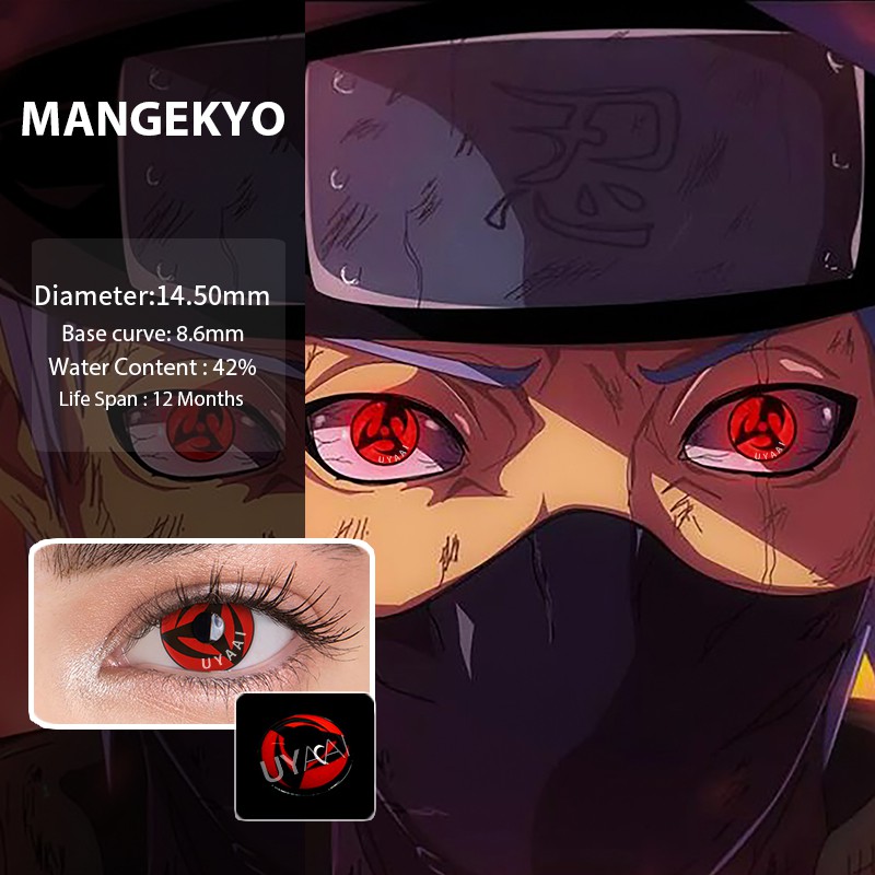 UYAAI Set 2 cặp kính áp tròng có màu phong cách Anime Naruto Sharingan Uchiha Sasuke Hatake Kakashi