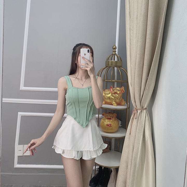 Chân váy ngắn xòe xếp ly 2 tầng màu trắng đi chơi có quần lót trong