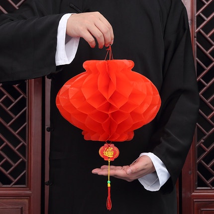 Lồng Đèn Giấy Màu Đỏ Treo Trang Trí Năm Mới Phong Cách Trung Hoa
