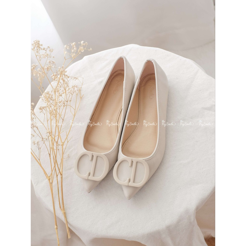 Giày búp bê cao 5cm mũi nhọn khoen chữ CD - Thenysmile - Tano 1 2