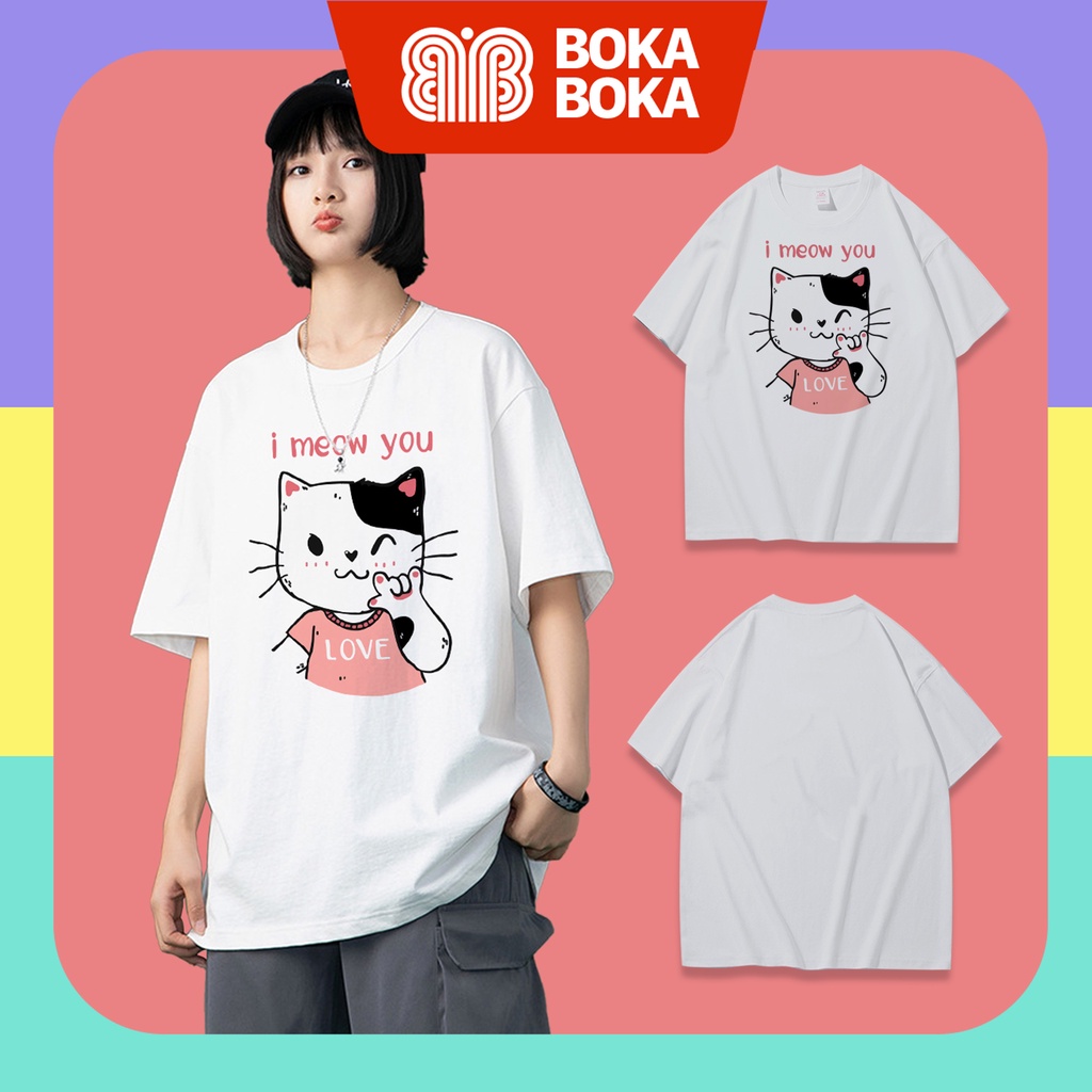 Áo thun nữ tay lỡ freesize phông form rộng Unisex In Hình Mèo BST My World
