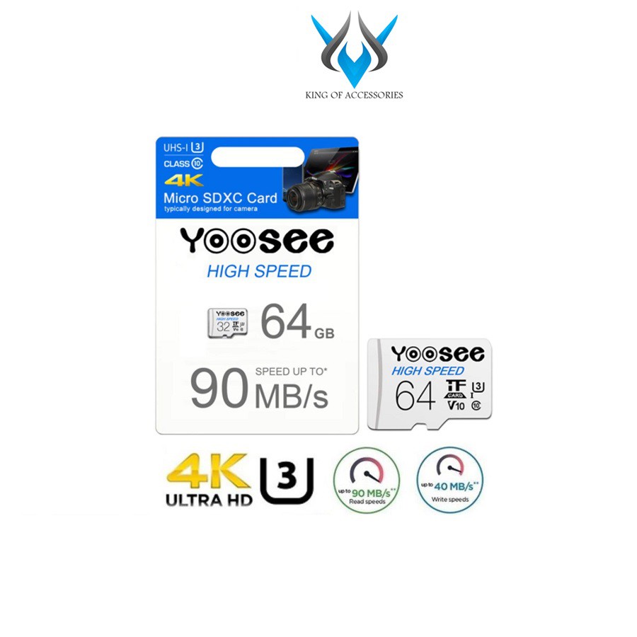 Thẻ nhớ microSDXC Yoosee High Speed 64GB UHS-I U3 4K R90MB/s W40MB/s (Trắng)