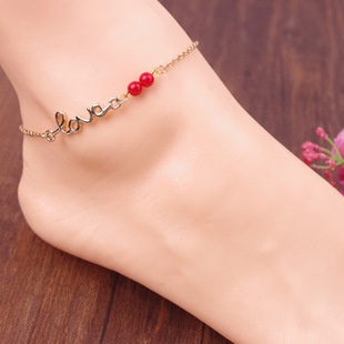 Lắc Chân Đính Hạt Tròn Khắc Chữ LOVE Phong Cách Âu Mỹ Độc Đáo Dễ Phối Đồ