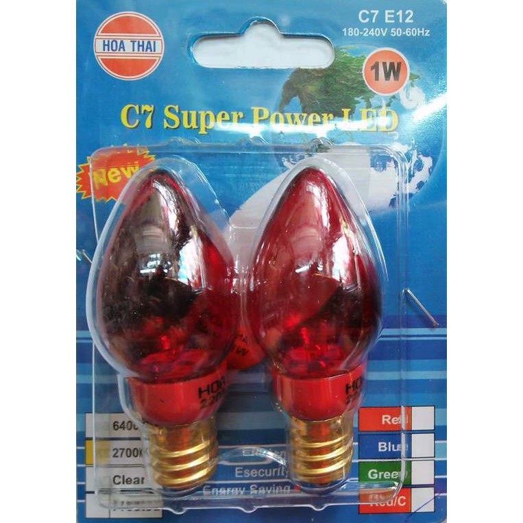 Bộ 2 bóng đèn Led trái ớt màu đỏ trong đèn bàn thờ 1W E12 HÒA THÁI