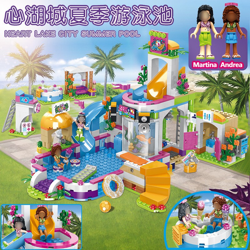 (768 mảnh) Đồ chơi xếp hình lắp ráp Đồ chơi lego bé gái lego friends khu vui chơi mùa hè