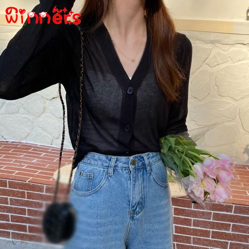 Áo cardigan dệt kim tay dài thiết kế cổ chữ V thanh lịch thời trang | BigBuy360 - bigbuy360.vn