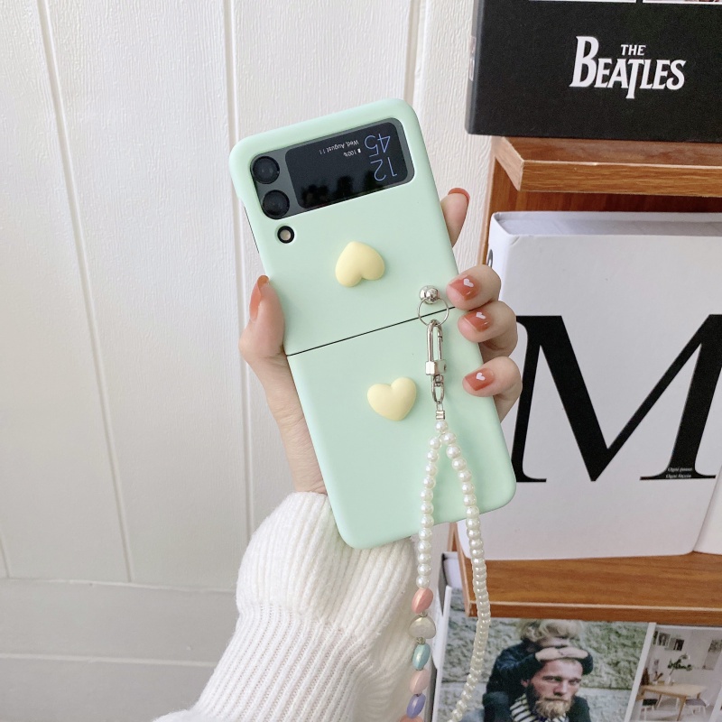 Ốp Điện Thoại Cứng Màu Macaron Hình Trái Tim 3D Chống Rơi Vỡ Cho Samsung Galaxy Z Flip 3
