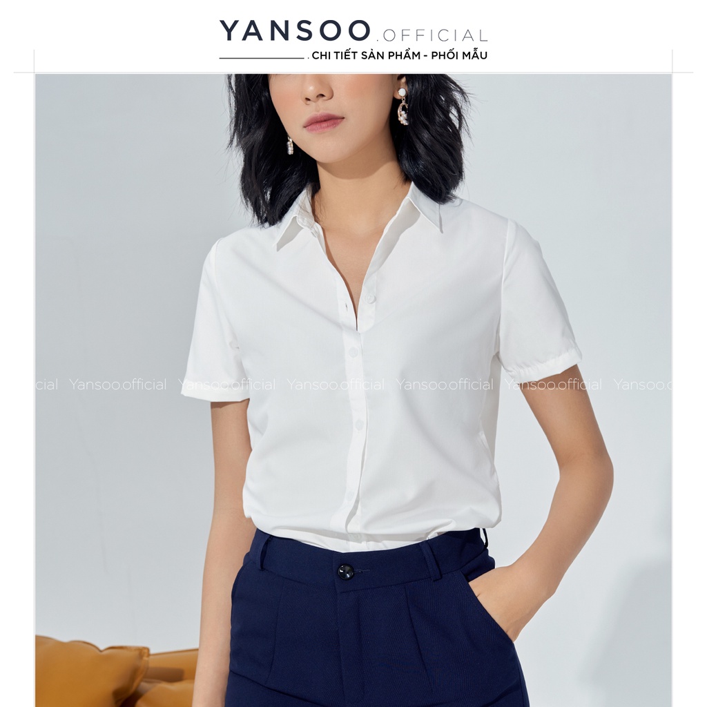 Áo sơ mi nữ Yansoo tay ngắn form suông màu trắng xanh sơmi cộc thời trang công sở A02