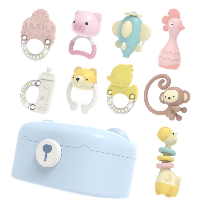 [Haobaby shop] Set xúc xắc, ngậm nướu Goryeo có gấu bông cho bé - Bộ 10 món Đồ chơi xúc xắc, gặm nướu DUMOON