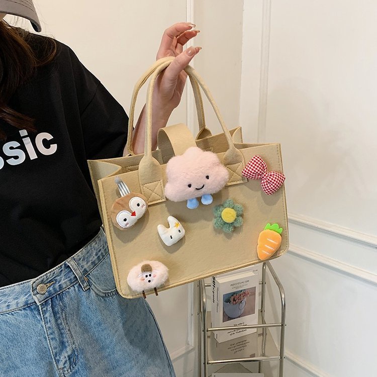 Túi xách vải nỉ mềm dáng vuông nhỏ kiểu hoạt hình dễ thương phong cách cho bé gái TBB24