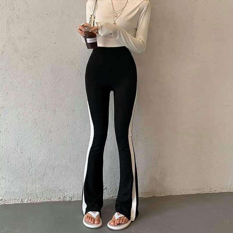 Quần loe sọc lưng thun legging nữ có bigsize chị em béo mập vải co giãn | BigBuy360 - bigbuy360.vn