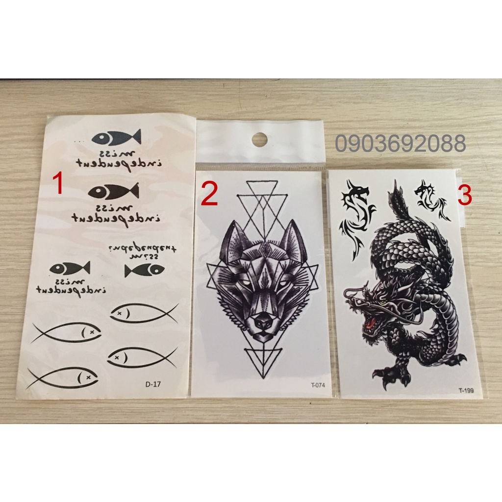 Hình xăm dán - Tattoo Sticker hình sói kích thước 10.5 x 6cm