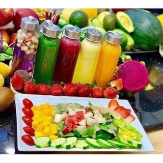 Bình Nước Thủy Tinh, Chai Detox Có Dây Xách 300ml, 500ml - Hàng Dày Đẹp