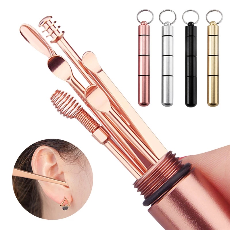 [Hàng mới về] 6 dụng cụ vệ sinh tai bằng thép không gỉ kèm hộp đựng tiện lợi