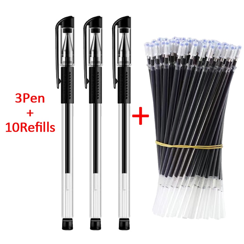 Set 3 Bút Bi + 10 Ruột Bút Bi Thay Thế Ngòi 0.5mm Màu Đỏ Đen