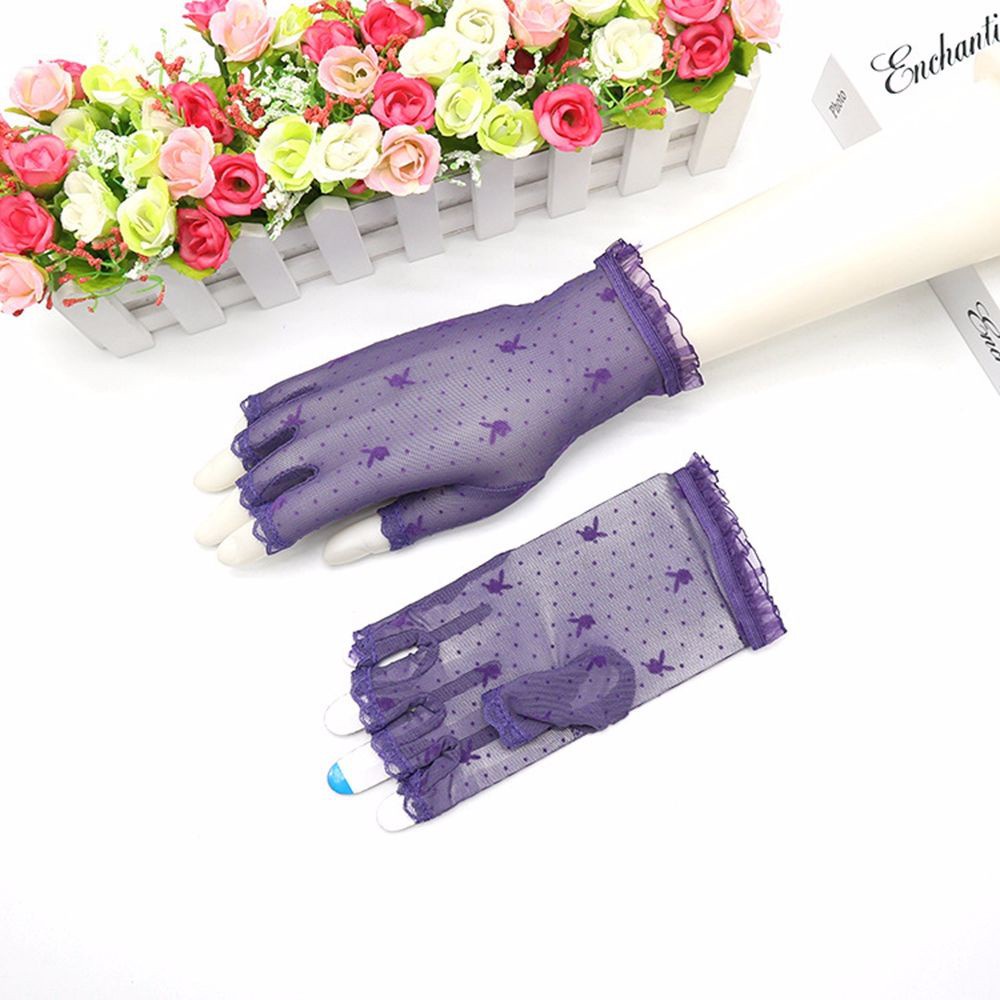 Găng Tay Lái Xe Hở Ngón Phối Ren Lưới Mỏng Họa Tiết Đầu Thỏ Nhiều Màu Cổ Điển Quyến Rũ Cho Nữ