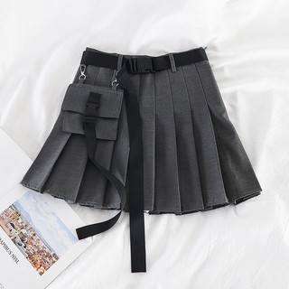 Chân Váy Ngắn Xếp Ly Túi Hộp Một Bên Phong Cách Ulzzang Kèm Thắt Lưng