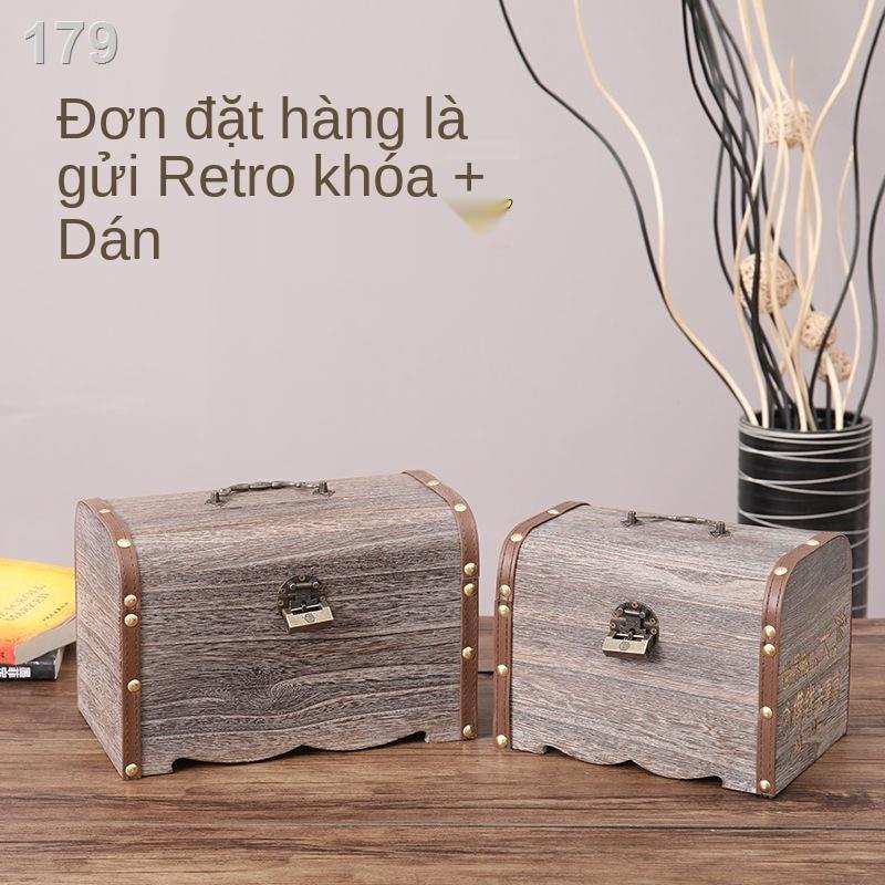 Lợn đất người lớn trẻ em có khóa hộp tiền gỗ rắn sáng tạo đỏ chống rơi hộ gia đình
