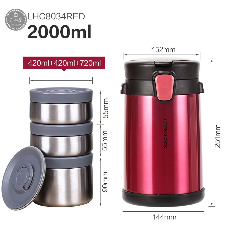 [CHÍNH HÃNG] Bộ hộp cơm giữ nhiệt Easy Take Lunch Lock&Lock LHC8034 dung tích 2000ml Inox cao cấp kèm túi giữ nhiệt 2021