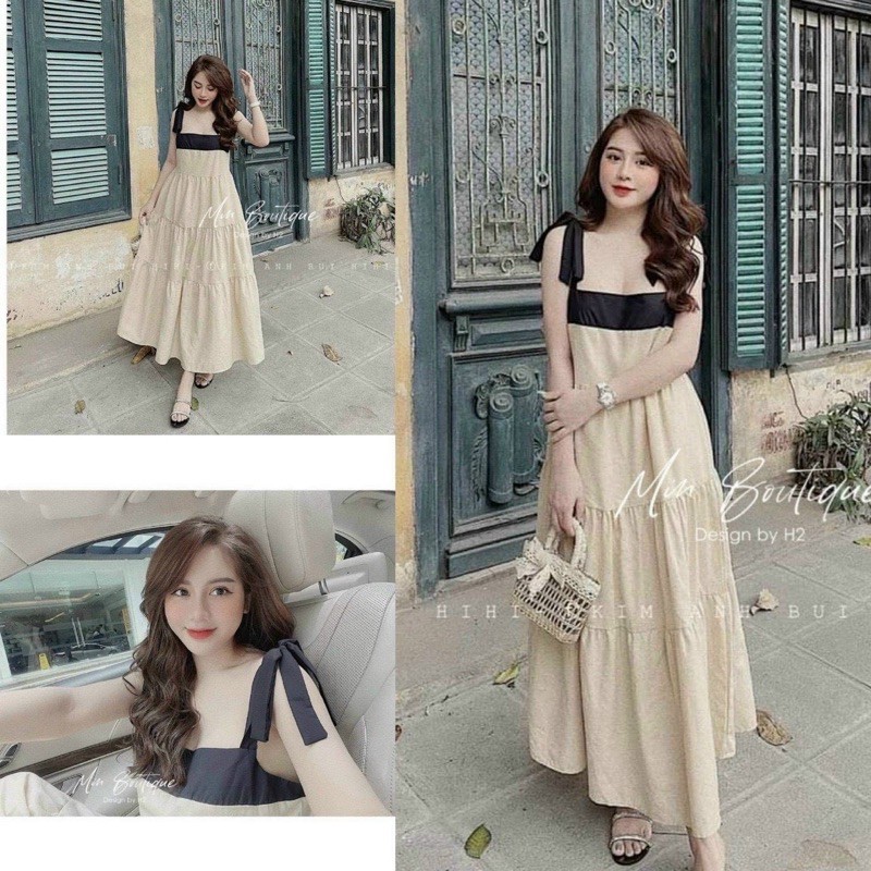 Đầm maxi nơ viền , Đầm 2 dây xoè cột nơ vai ( kèm video) | BigBuy360 - bigbuy360.vn