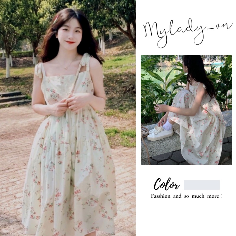 Váy hai dây🌸 Đầm nữ maxi dáng dài hoa nhí in hình dáng xoè phong cách Hàn Quốc Ulzzang Mylady