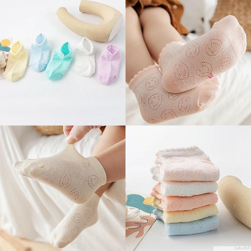 Set 5 đôi vớ cotton phối ren lưới màu trơn phong cách Hàn Quốc mới cho bé