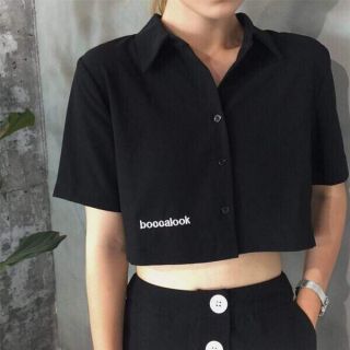 MS67 áo polo croptop thêu chữ book có nút ảnh thật DƯ TÚ LỆ