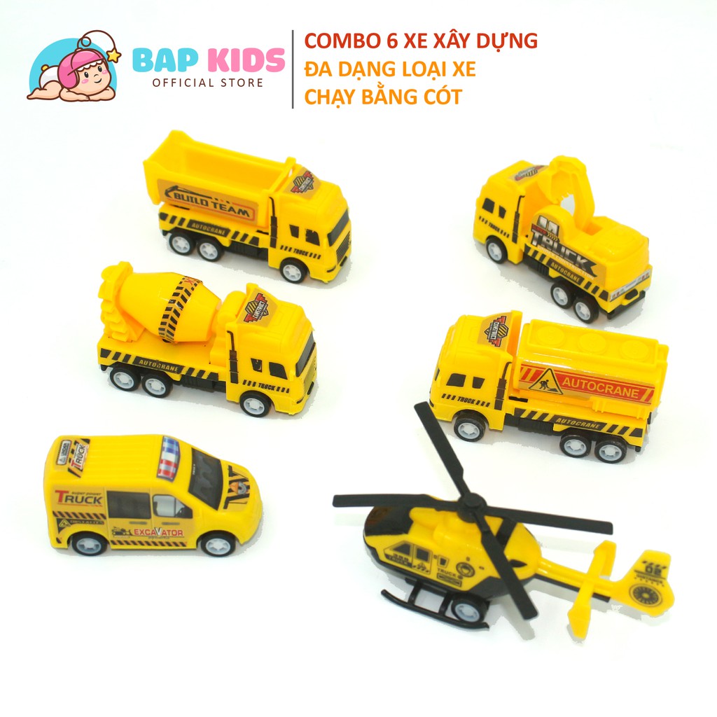 Combo 6 xe xây dựng xe cứu hỏa đồ chơi cho bé BAPKIDS