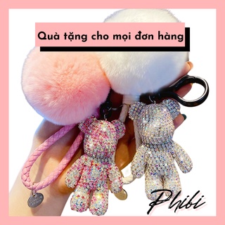 [Mã COPHMGG0D giảm 5% cho đơn từ 40k] Móc Chìa Khoá Bearbrick Phibi Gấu Đính Đá Kèm Bông