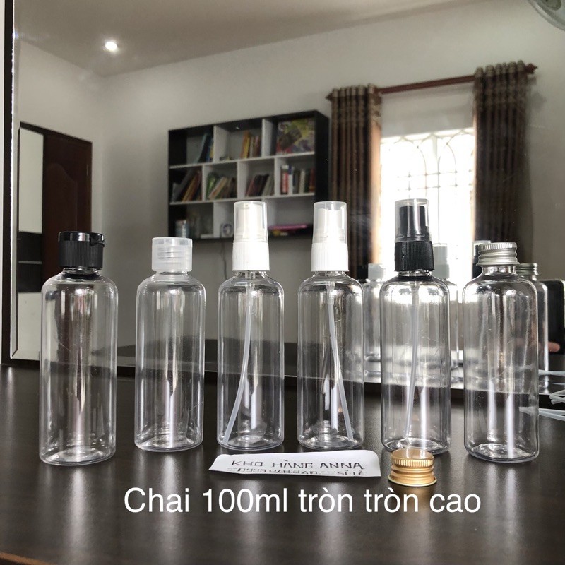 [ GIÁ SỈ ]  Bình nhựa, Chai lọ nhựa rỗng 100ml trong suốt xịt giọt, xịt sương, vòi nhấn nhỏ giọt, nắp đen, nắp bật, nhôm